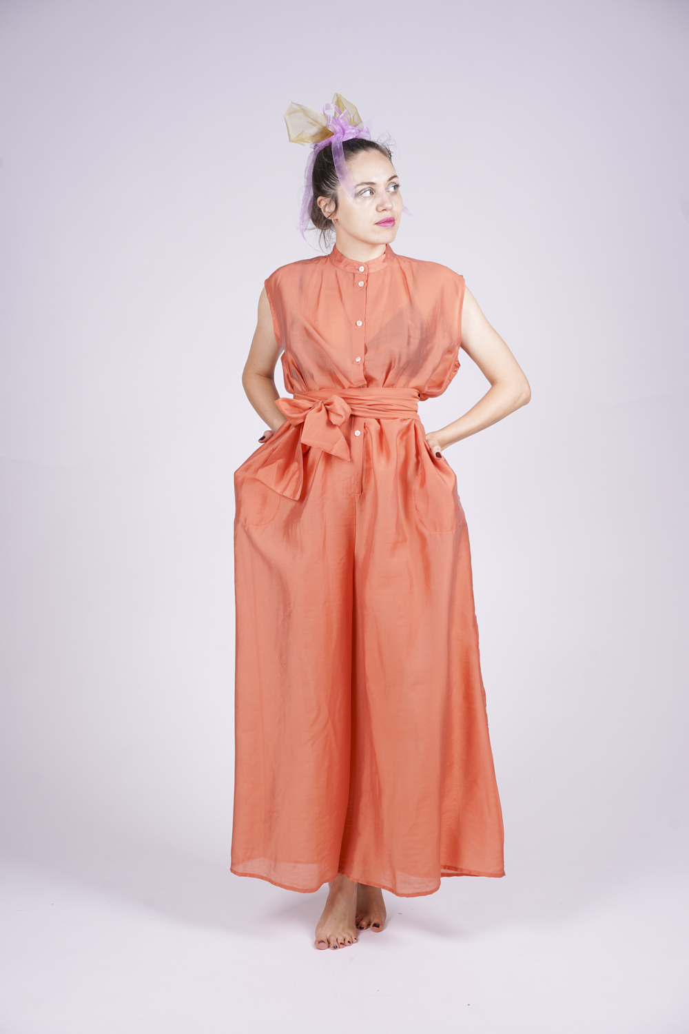 JULIA OVERALL ärmellos Viskose koralle transparent