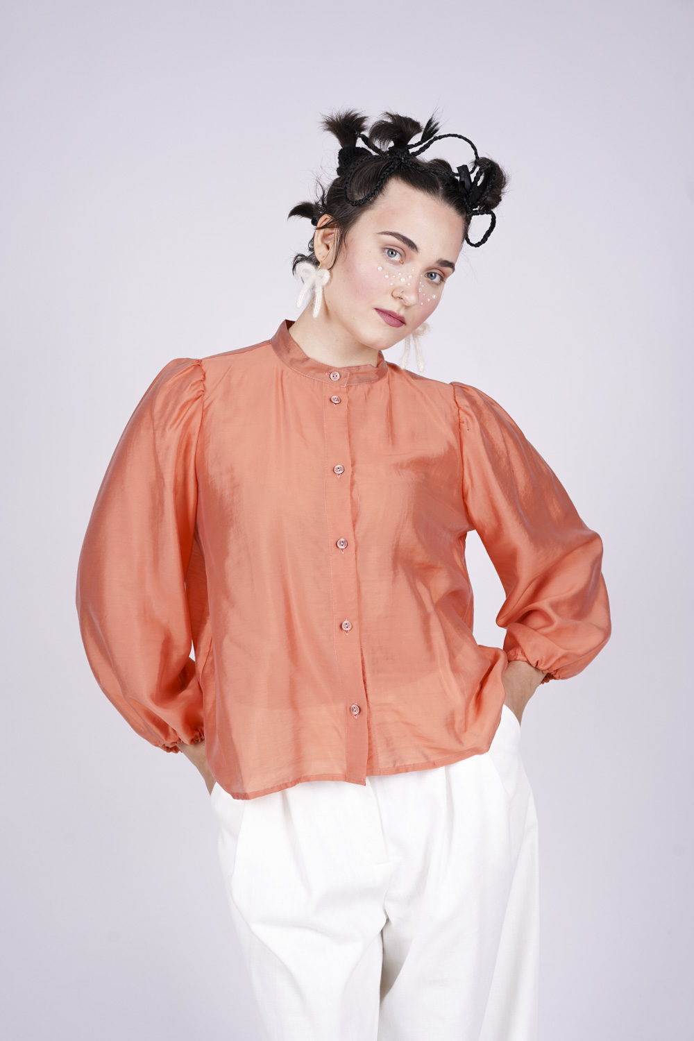 LISSABON BLUSE deluxe koralle einfärbig