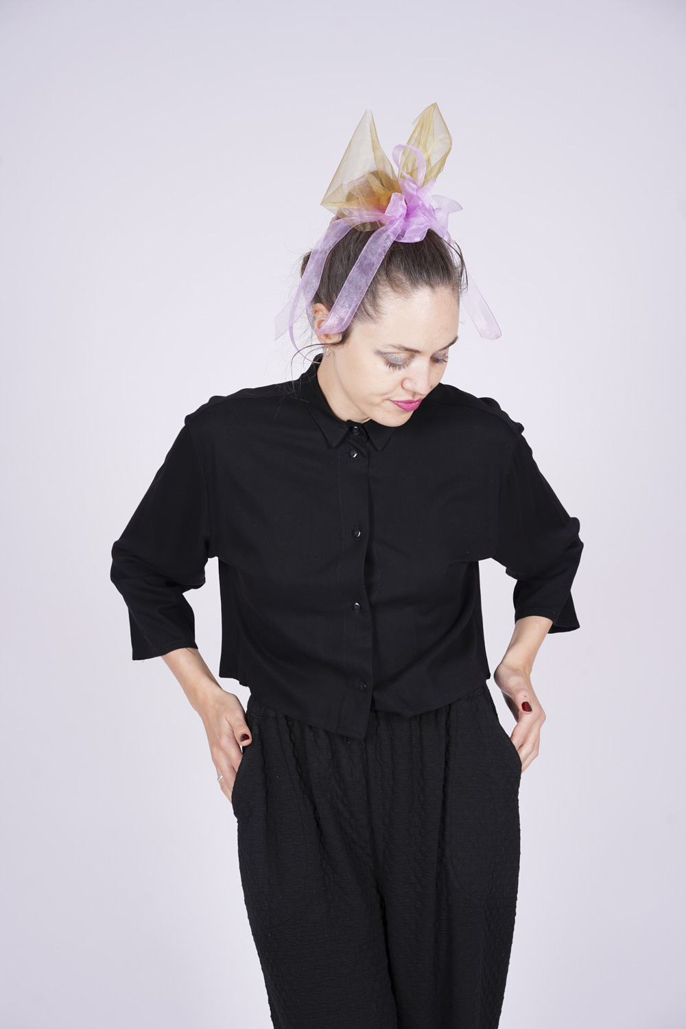 CAMARRA HEMD cropped schwarz 3/4 Ärmel