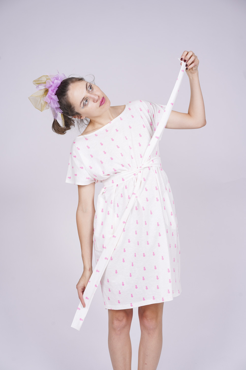 OSLO KLEID Muster Ananas neonpink