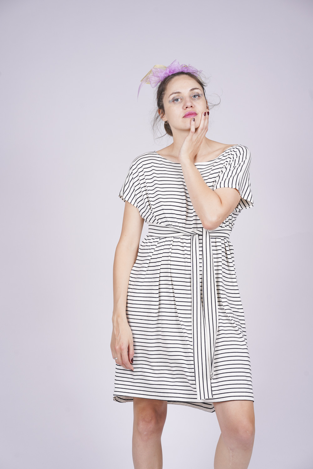 OSLO KLEID Streifen schwarz weiß Viskose