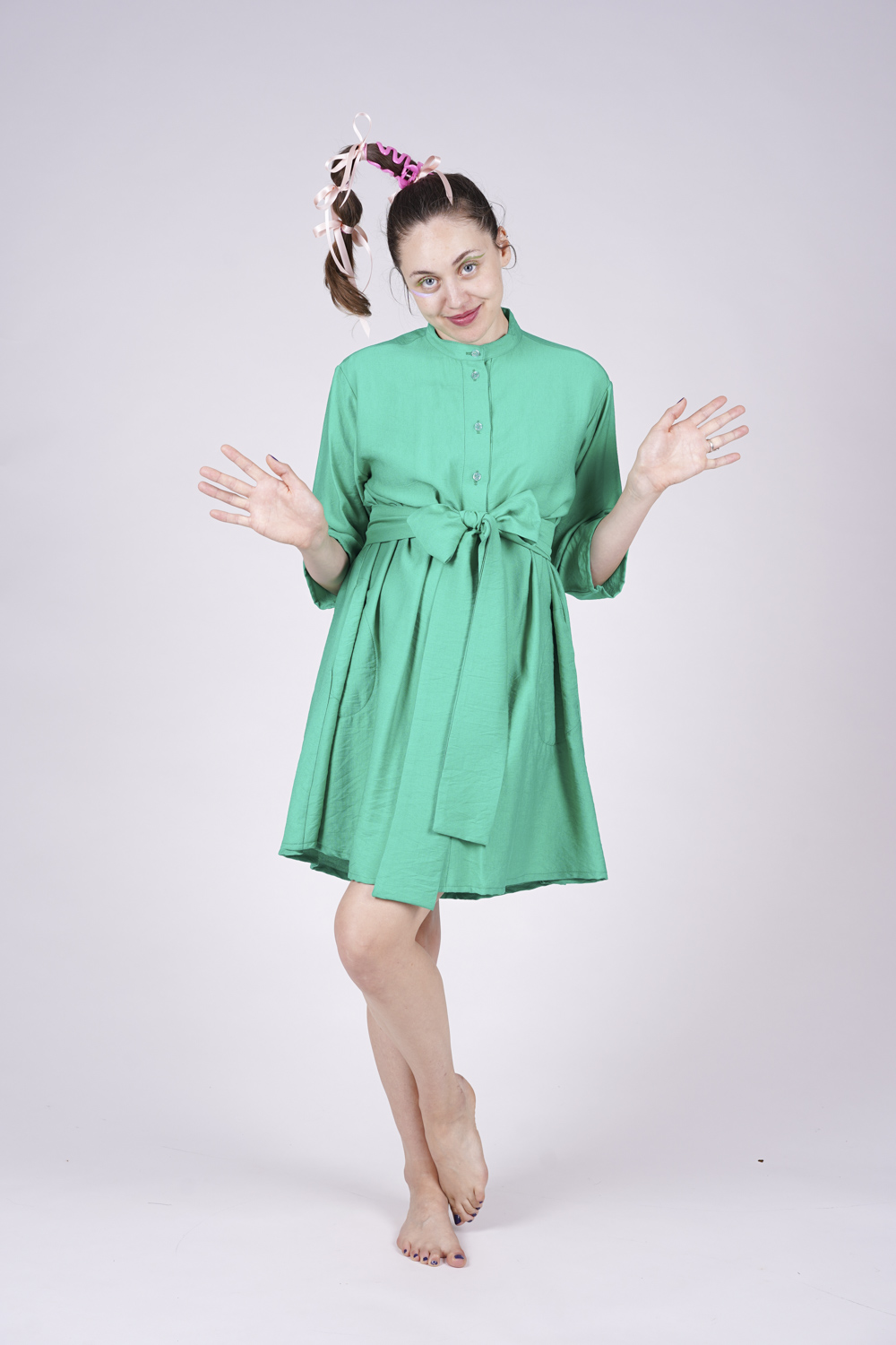 SARAH LISA KLEID Minikleid 3/4 Ärmel grün mit Gürtel