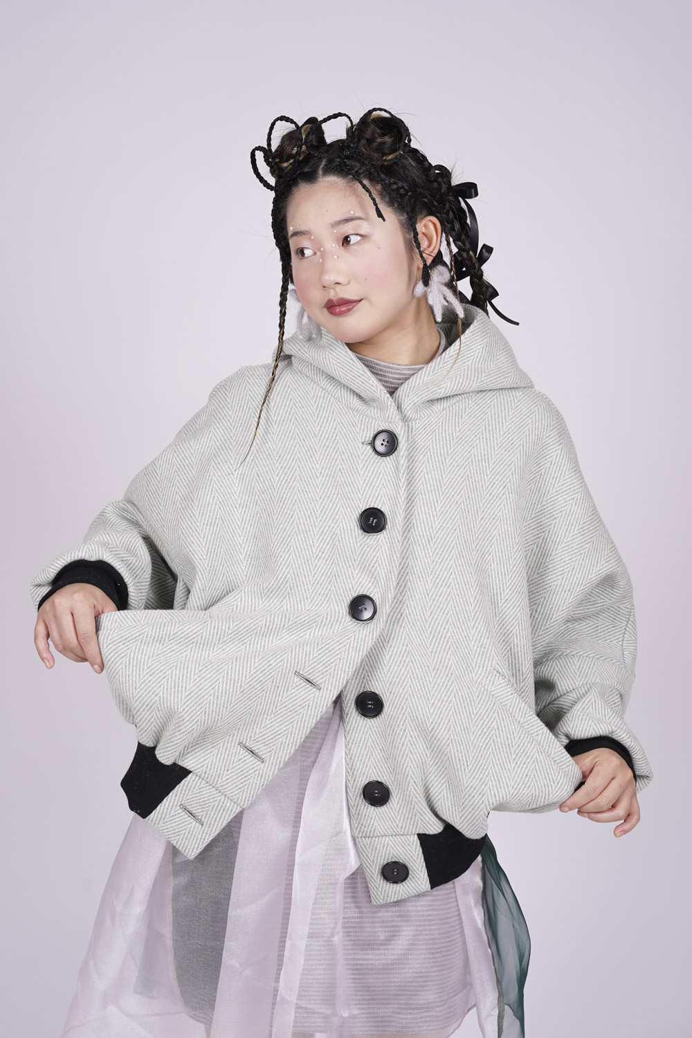 CAPE JACKE Wolle/Baumwolle Muster hell